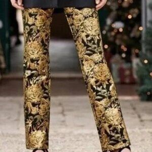 NWT Surroundings Moonstruck Black Metallic Gold Floral Pants size 2x (22w)